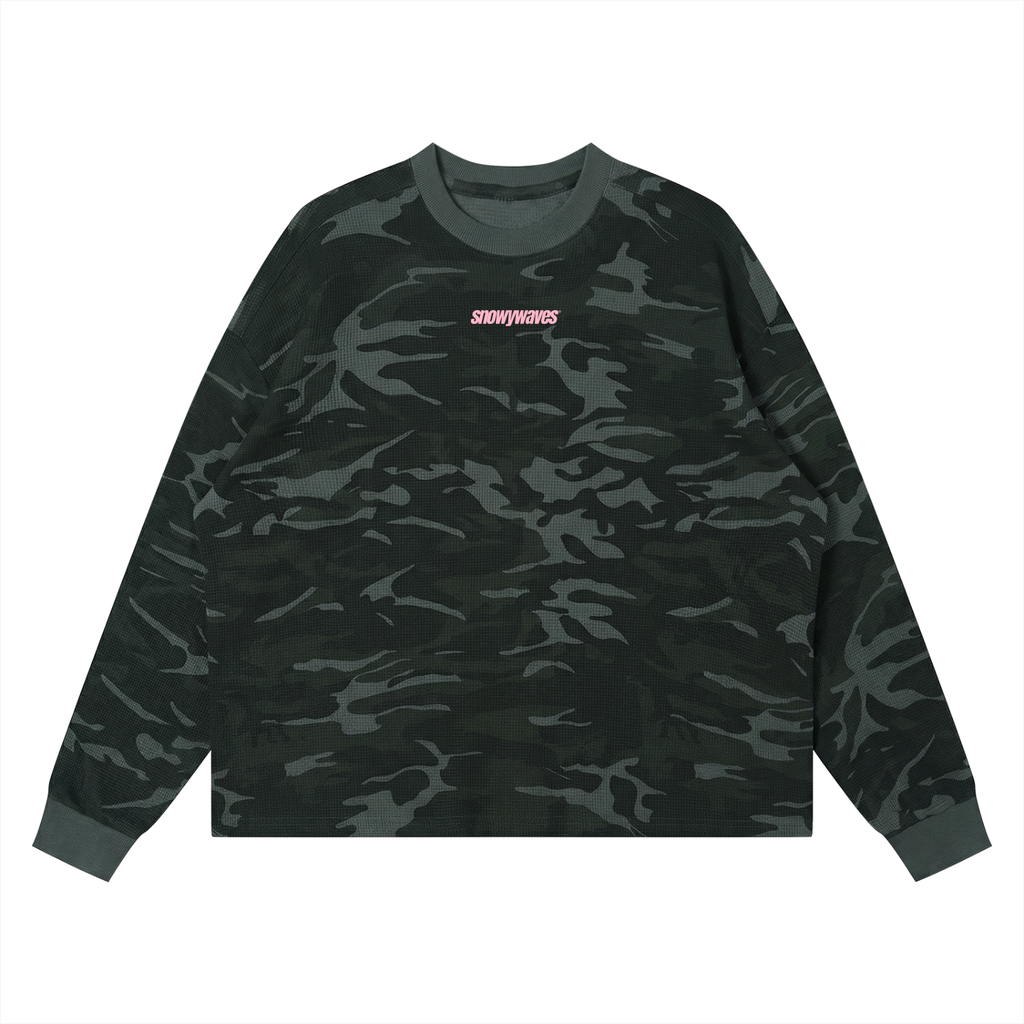 Cammo Waffle Boxy Long Sleeve Top