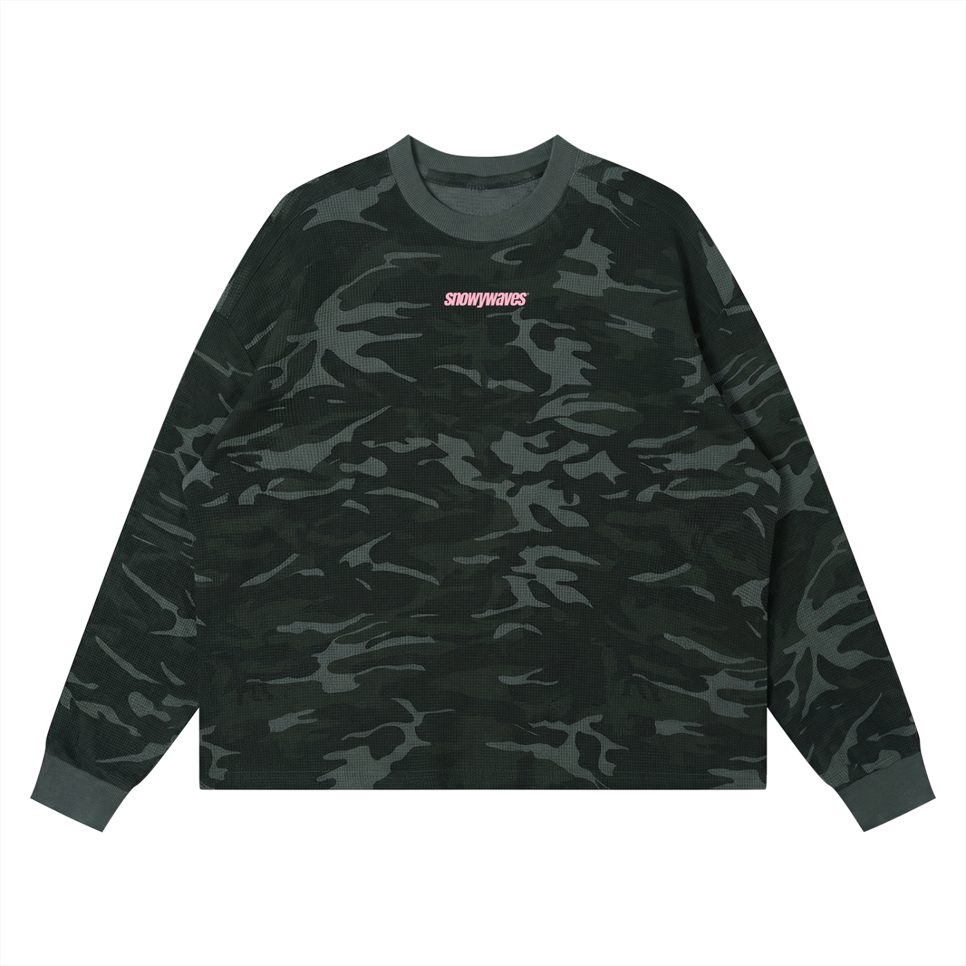 Cammo Waffle Boxy Long Sleeve Top