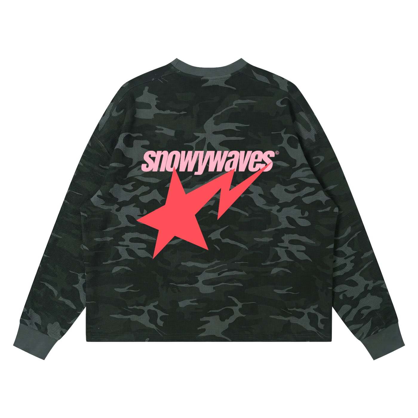 Cammo Waffle Boxy Long Sleeve Top