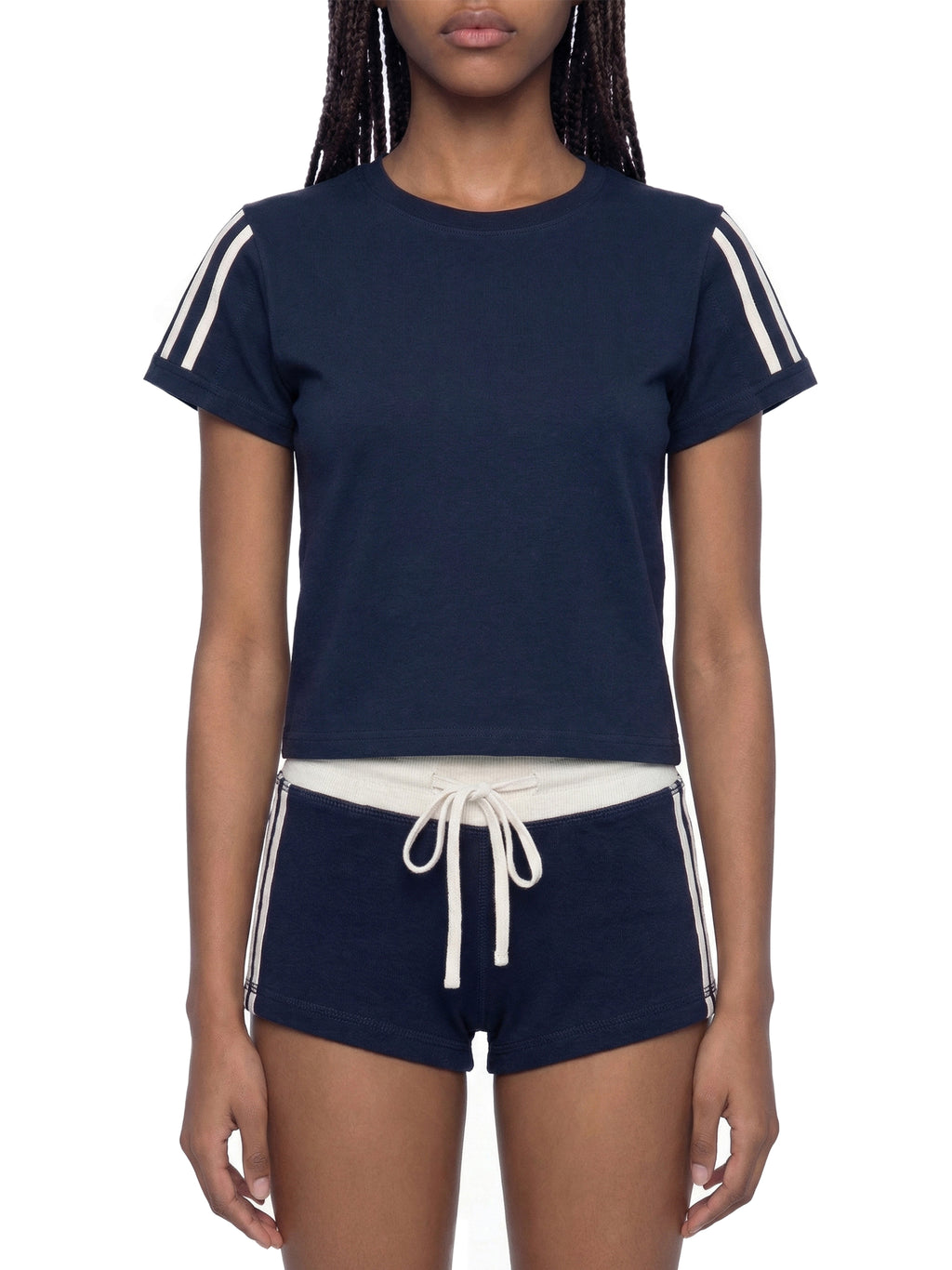 Women's Navy Blue Varsity Stripe T-Shirt