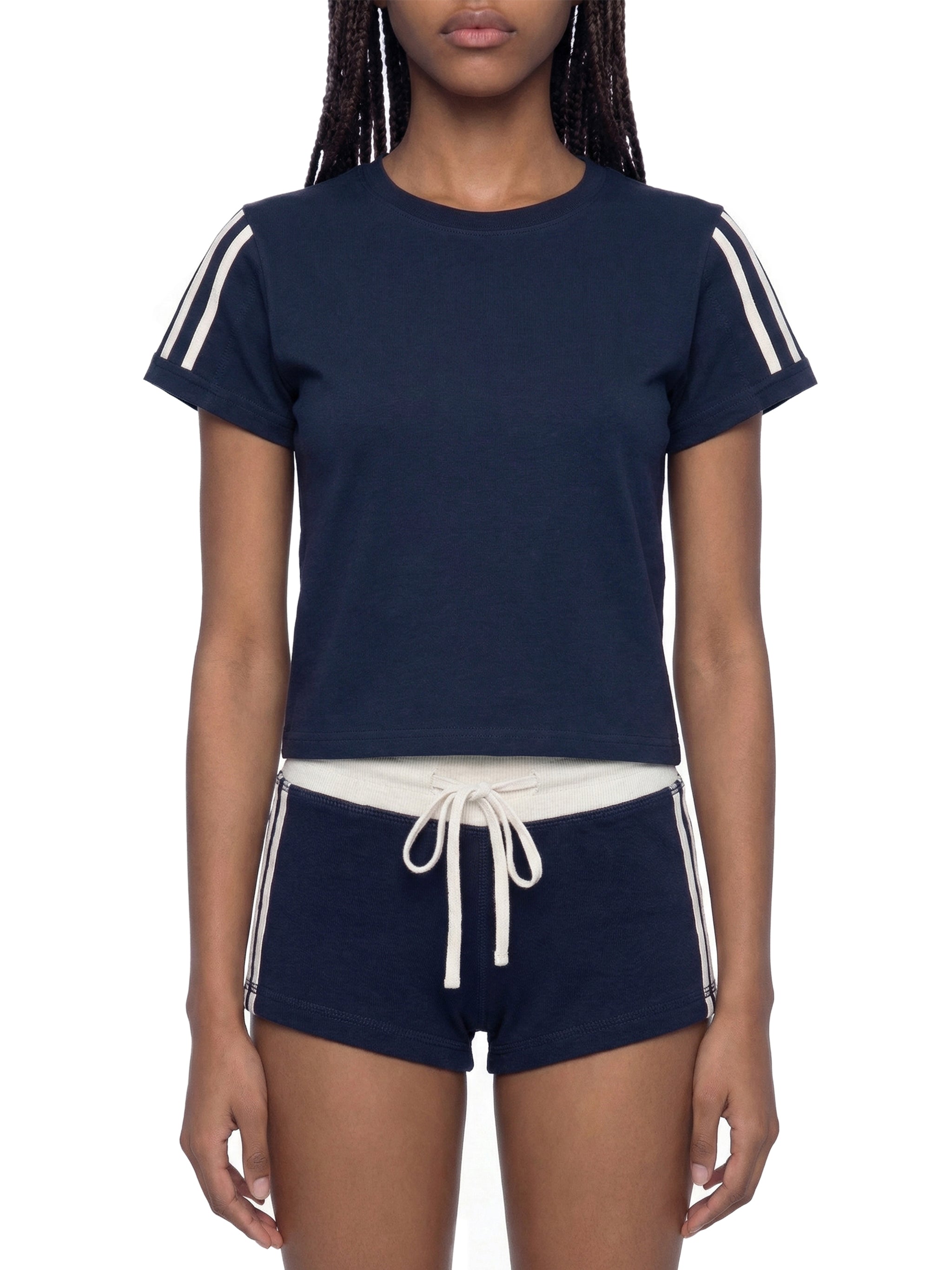 Women's Navy Blue Varsity Stripe T-Shirt