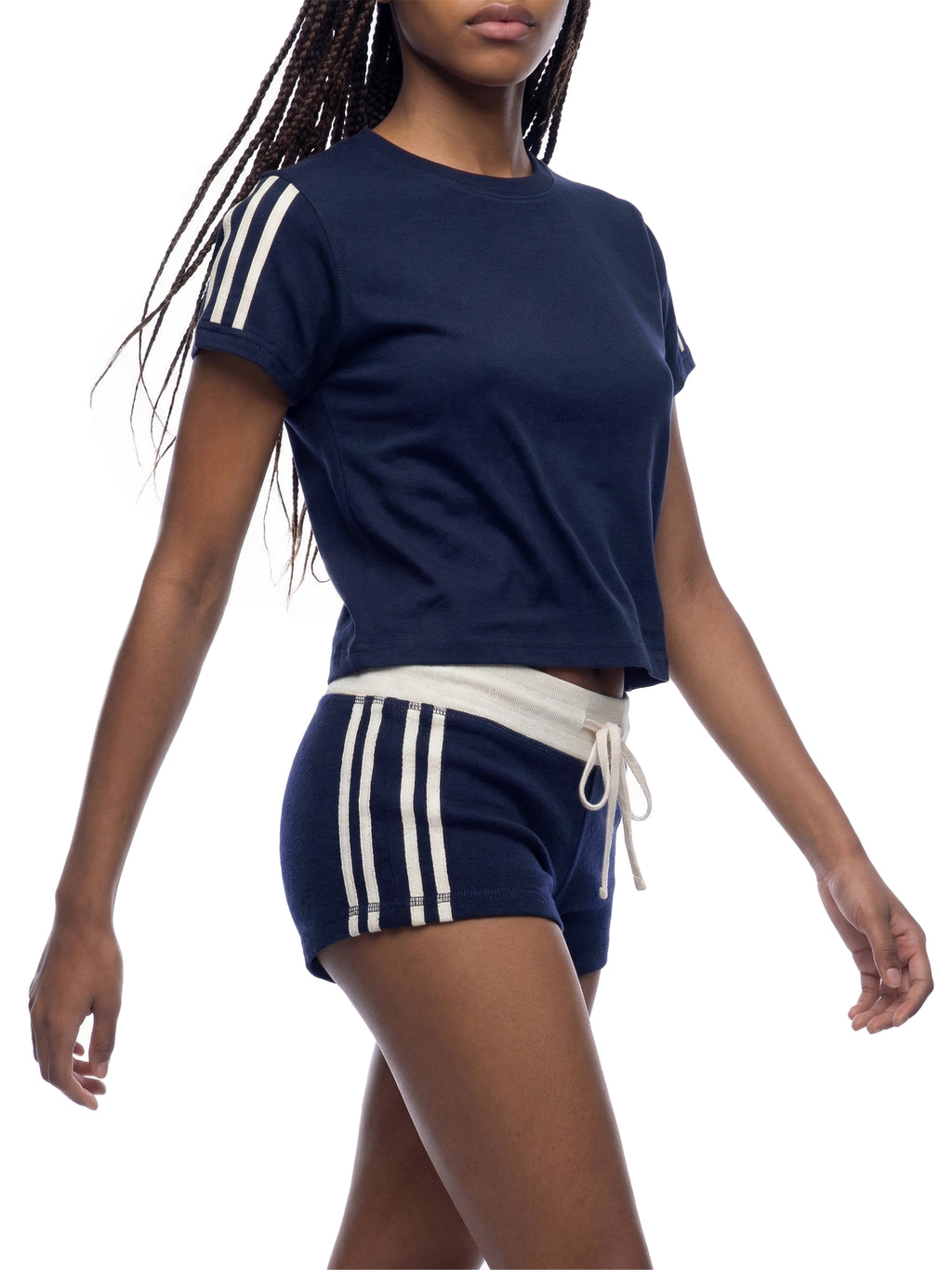 Women's Navy Blue Varsity Stripe T-Shirt
