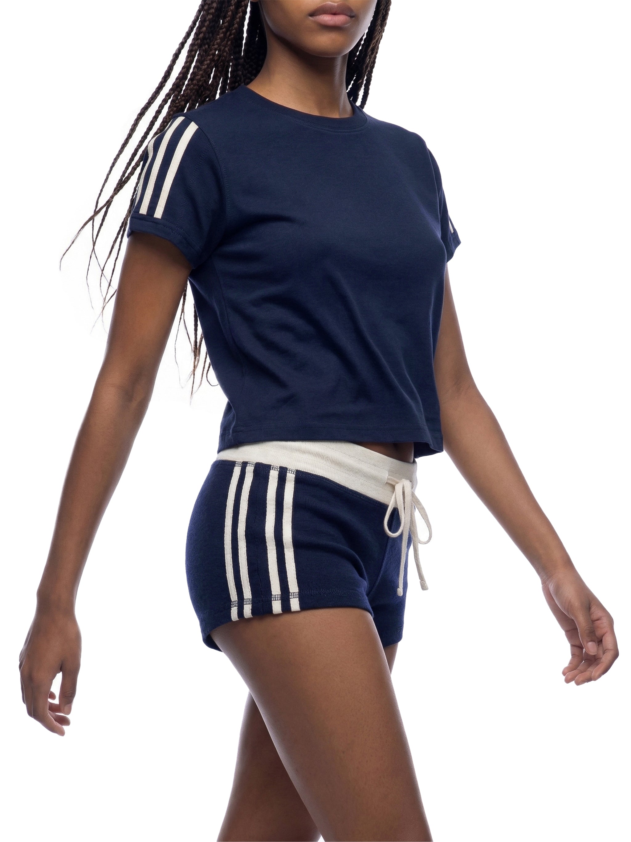 Women's Navy Blue Varsity Stripe T-Shirt