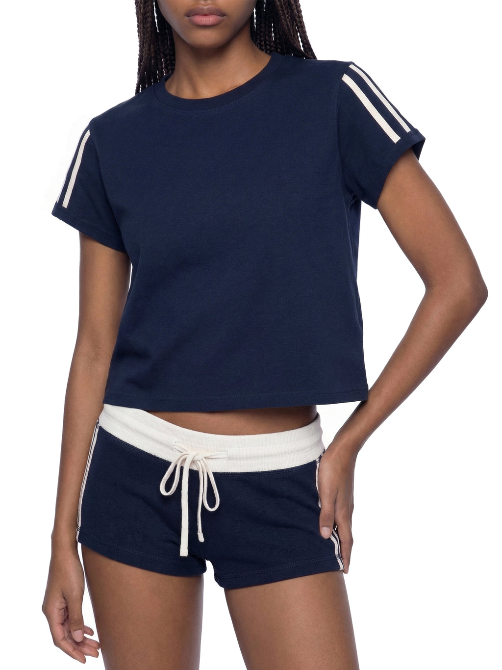 Women's Navy Blue Varsity Stripe T-Shirt